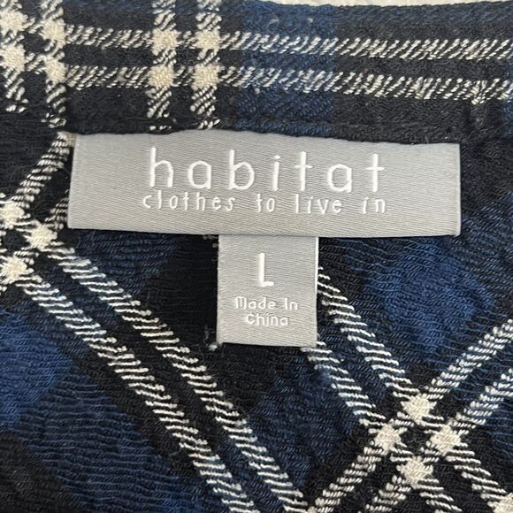 Habitat Blue Plaid A Line Long Button Front 3/4 Sleeve Top Lagenlook Large A24 - Picture 7 of 7